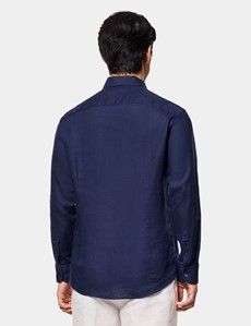 Slim Fit Navy Linen Shirt
