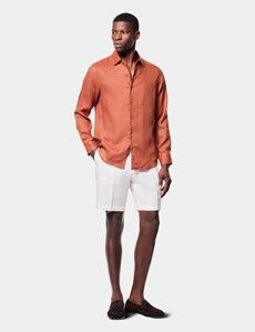 Slim Fit Rust Linen Shirt