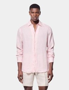 Slim Fit Pink Linen Shirt