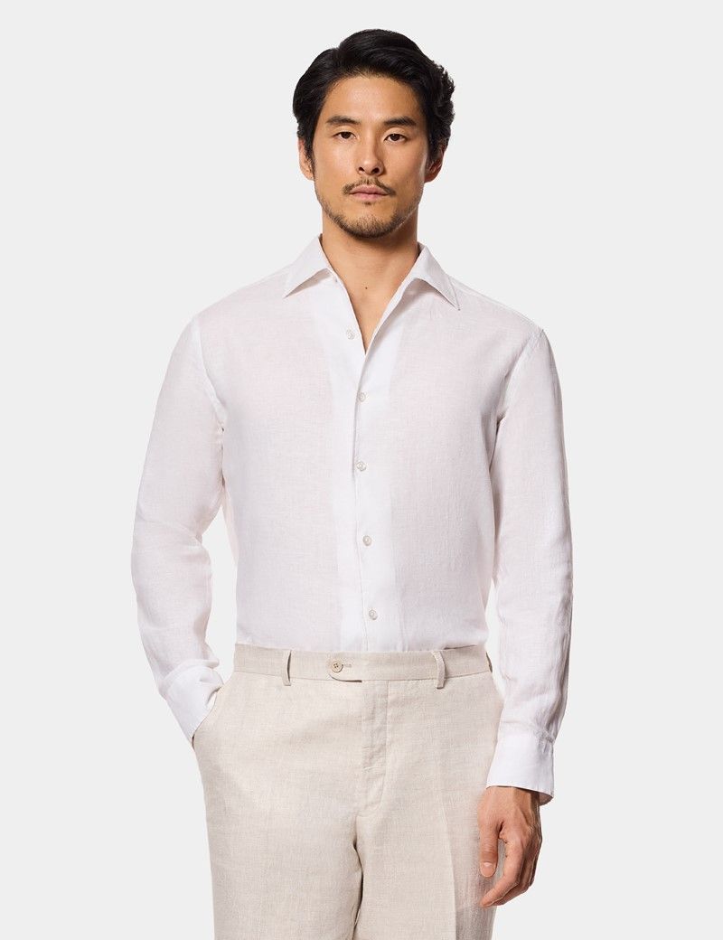 Slim Fit White Linen Shirt