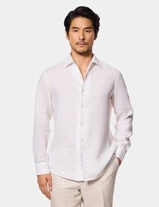 Slim Fit White Linen Shirt