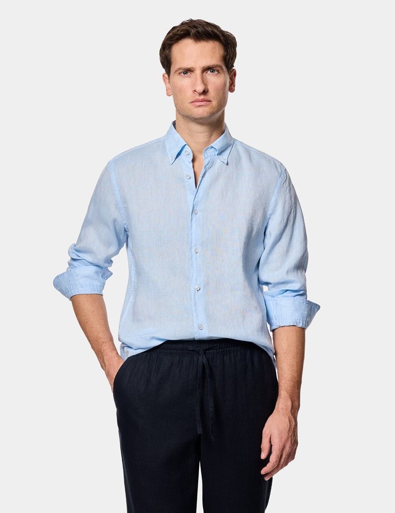 Slim Fit Light Blue Linen Shirt