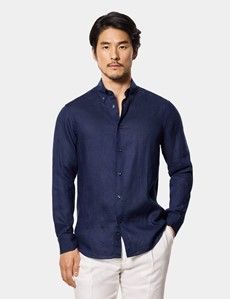 Slim Fit Navy Linen Shirt