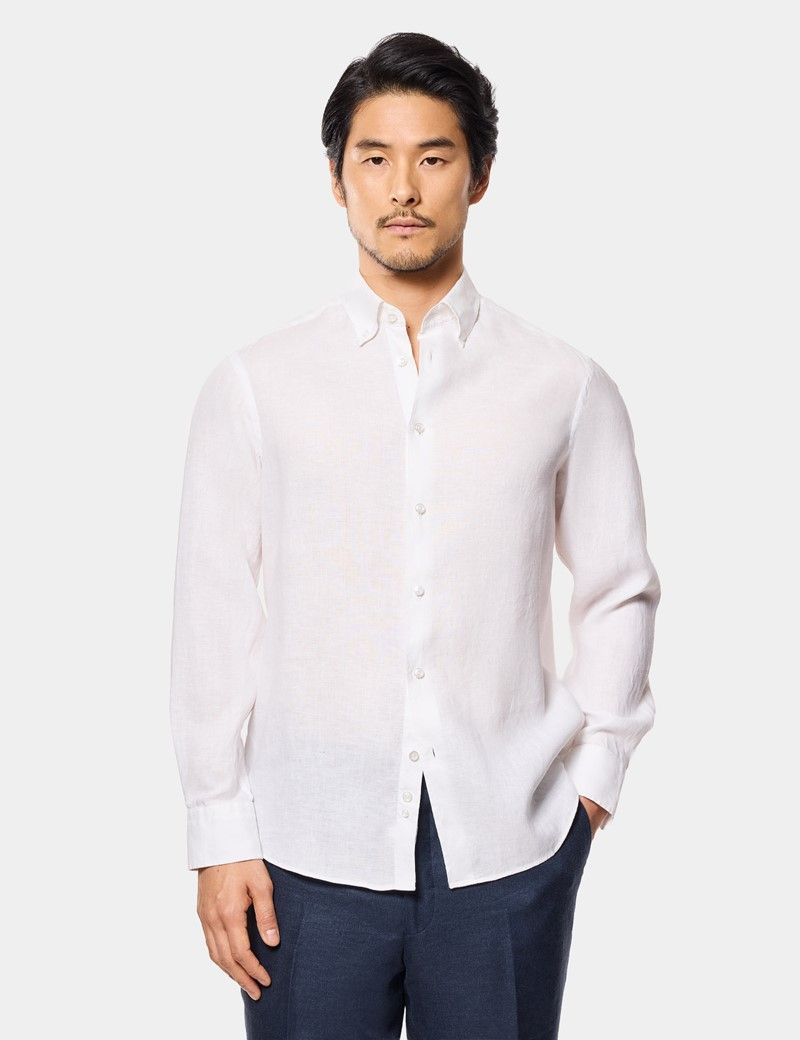 Slim Fit White Linen Shirt