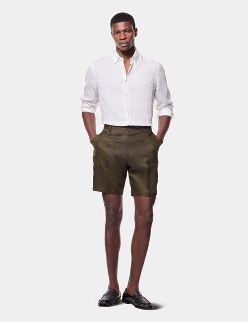 Dark Green Linen Shorts