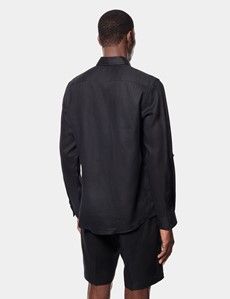 Slim Fit Black Linen Safari Shirt