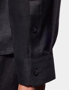 Slim Fit Black Linen Safari Shirt