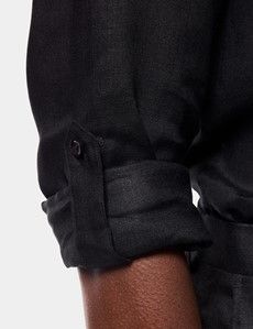 Slim Fit Black Linen Safari Shirt