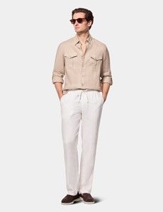 Slim Fit Taupe Linen Safari Shirt
