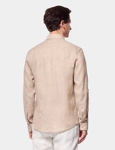Slim Fit Taupe Linen Safari Shirt