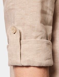 Slim Fit Taupe Linen Safari Shirt
