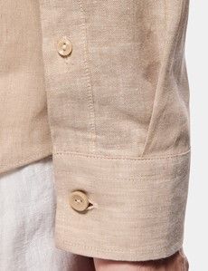 Slim Fit Taupe Linen Safari Shirt