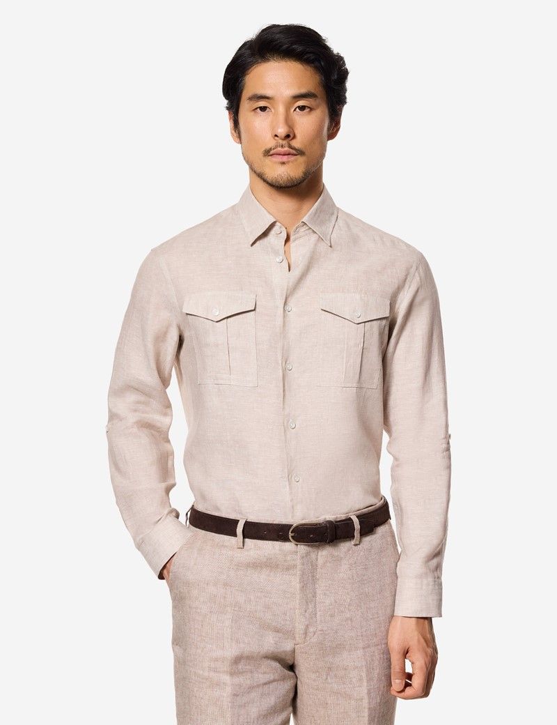 Slim Fit Natural Linen Safari Shirt