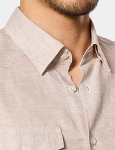 Slim Fit Natural Linen Safari Shirt