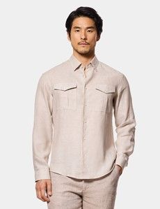Slim Fit Natural Linen Safari Shirt