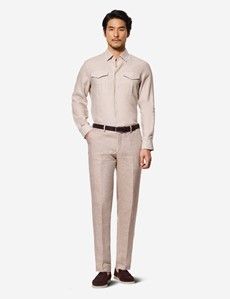 Slim Fit Natural Linen Safari Shirt