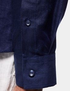 Slim Fit Navy Linen Safari Shirt