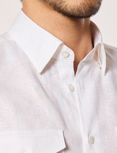 Slim Fit White Linen Safari Shirt