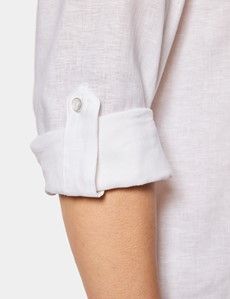 Slim Fit White Linen Safari Shirt