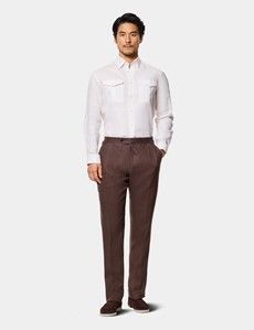 Slim Fit White Linen Safari Shirt