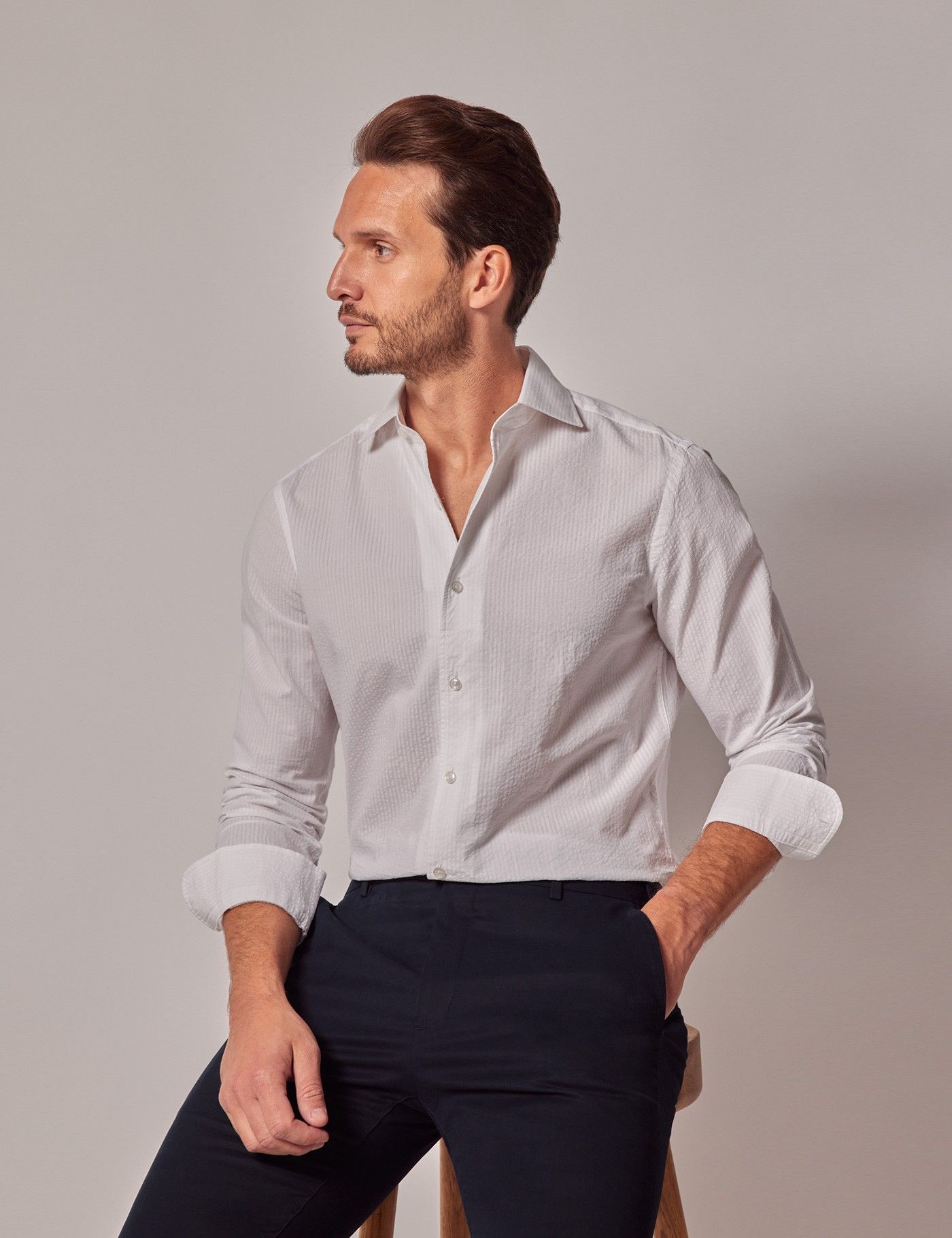 【U LAN】Palm Stripe Seersucker Over Shirt Palm stripe seersucker over shirt - U LAN