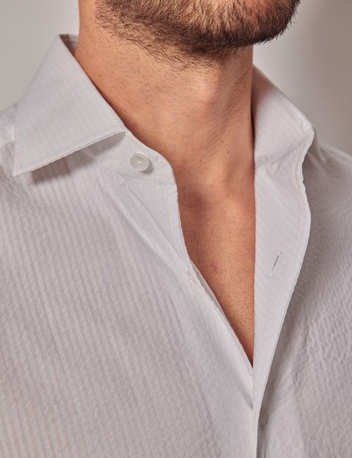 White Seersucker Stripe Shirt - Full Cutaway Collar-preview