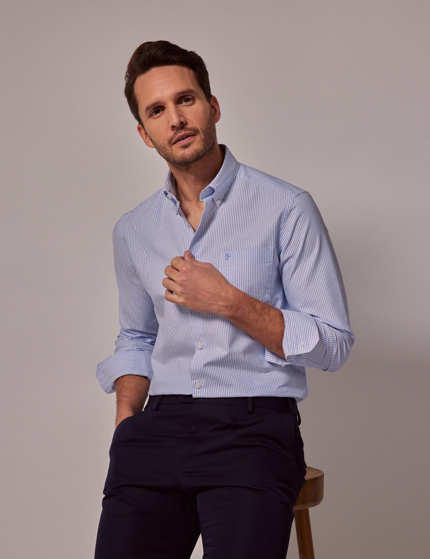 Men's Blue & White Stripe Oxford Shirt - Button Down Collar Men's Blue & White Stripe Oxford Shirt - Button Down Collar