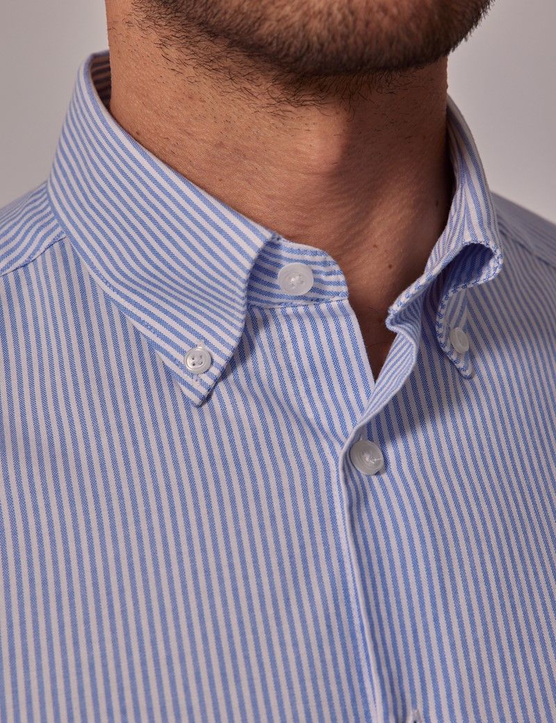 Men's Blue & White Stripe Oxford Shirt - Button Down Collar | Hawes and ...