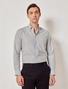Green & White Stripe Oxford Shirt - Button Down Collar