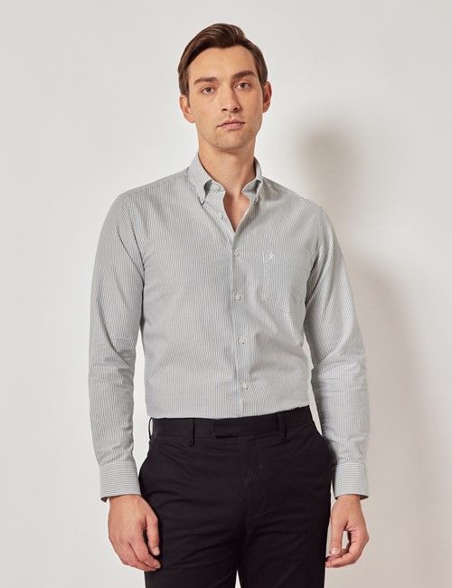 Green & White Stripe Oxford Shirt - Button Down Collar