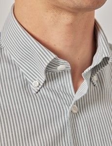 Green & White Stripe Oxford Shirt - Button Down Collar-preview1