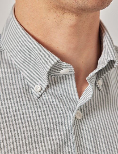 Green & White Stripe Oxford Shirt - Button Down Collar-preview