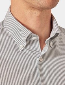 Regular Fit Green & White Stripe Washed Oxford Shirt-preview1