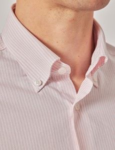 Pink & White Stripe Oxford Shirt - Button Down Collar-preview1