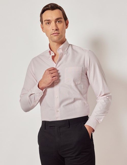 Pink & White Stripe Oxford Shirt - Button Down Collar