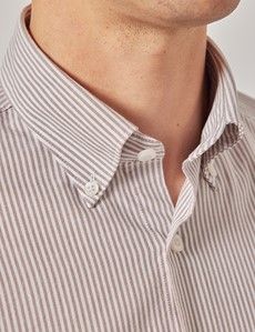 White & Brown Stripe Oxford Shirt - Button Down Collar-preview1