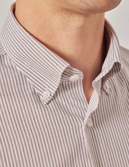 White & Brown Stripe Oxford Shirt - Button Down Collar-preview
