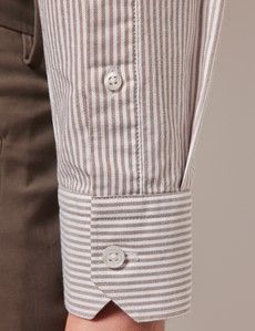 White & Brown Stripe Oxford Shirt - Button Down Collar-preview4