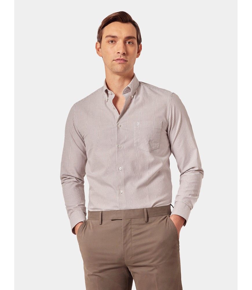 brown and white striped dress shirt Men's Dress Shirts - Hunton Stripe Brown Shirt