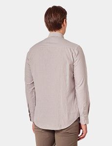 Regular Fit White & Brown Stripe Washed Oxford Shirt