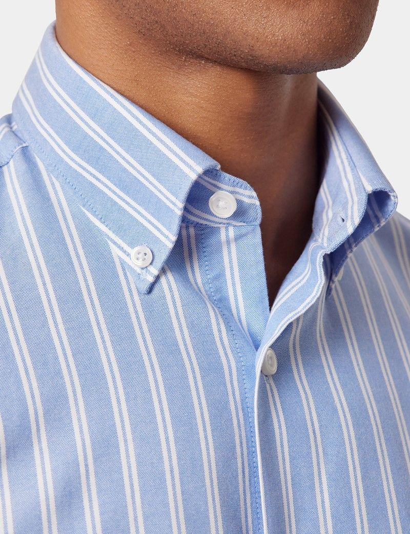 Regular Fit Light Blue & White Stripe Pin Point Washed Oxford Shirt-preview