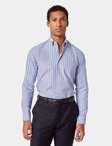 Regular Fit Light Blue & White Stripe Pin Point Washed Oxford Shirt