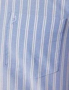 Regular Fit Light Blue & White Stripe Pin Point Washed Oxford Shirt