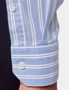 Regular Fit Light Blue & White Stripe Pin Point Washed Oxford Shirt