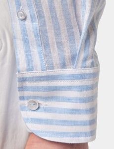 Slim Fit Blue & White Stripe Linen Shirt