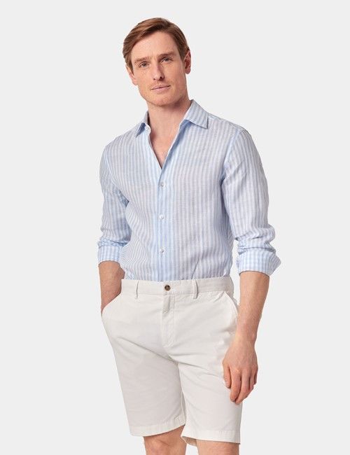 Slim Fit Blue & White Stripe Shirt - One Piece Collar