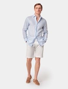 Slim Fit Blue & White Stripe Linen Shirt