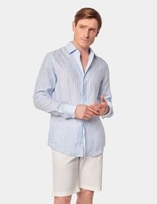 Slim Fit Blue & White Stripe Linen Shirt