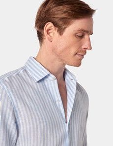 Slim Fit Blue & White Stripe Linen Shirt