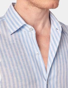 Slim Fit Blue & White Stripe Linen Shirt